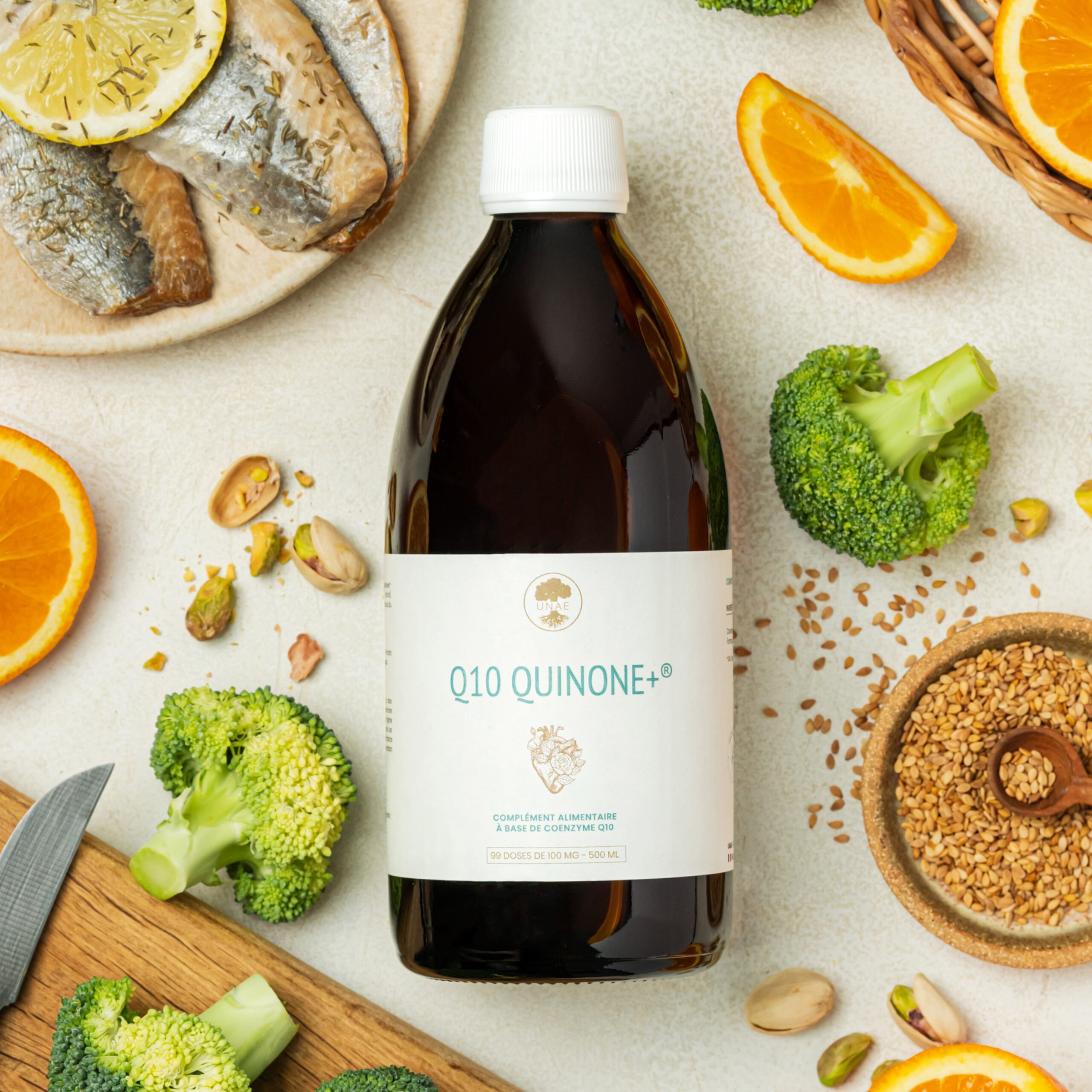Photo stylisée montrant notre Coenzyme Q10 Quinone+® UNAE