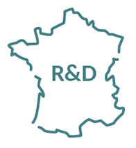 Logo représentant la carte de France avec écrit au milieu R&D "recherche et développement"