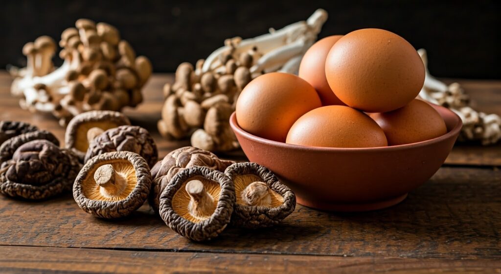 Œufs et champignons riches en choline et vitamine B5 pour le cerveau