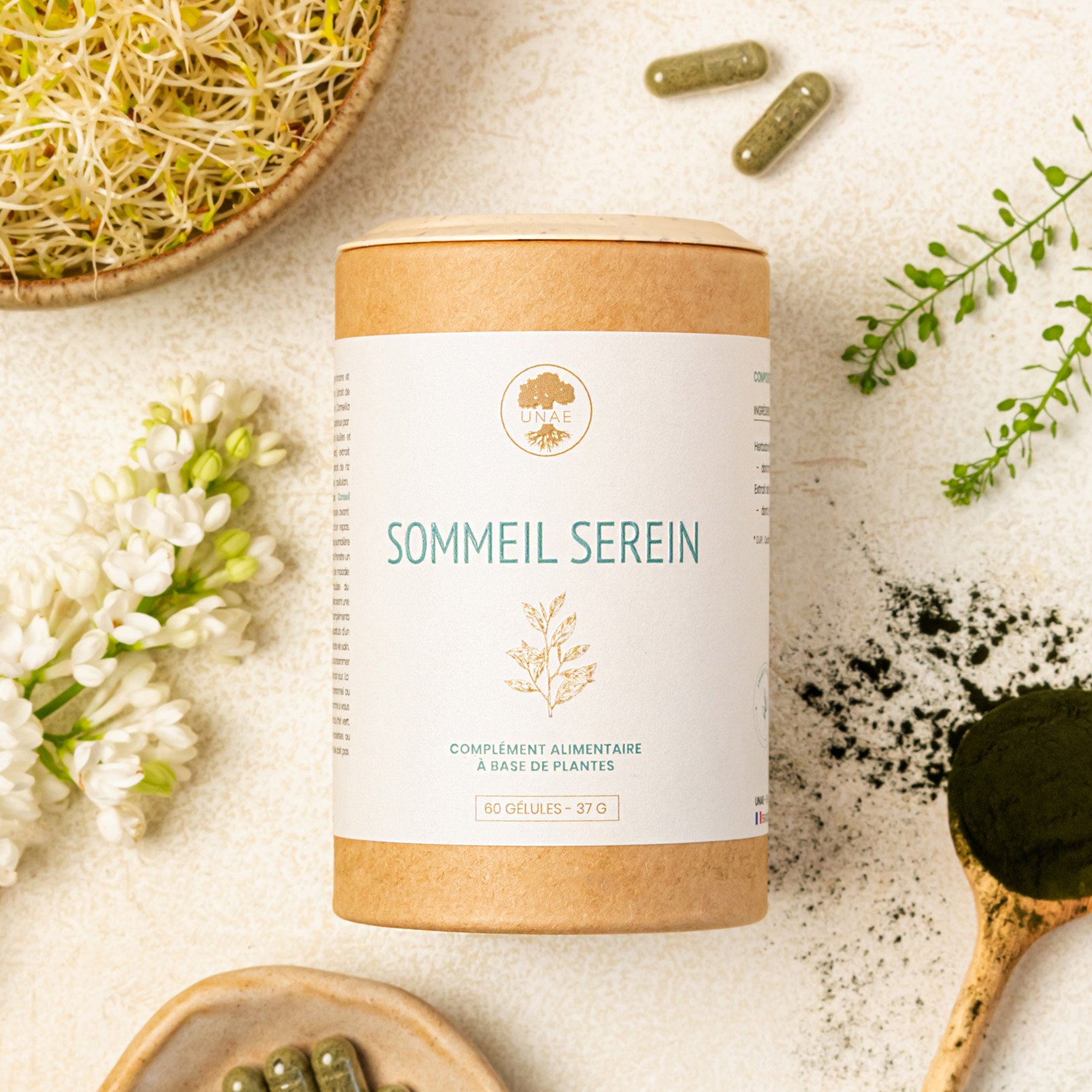 Photo stylisée de notre produit Sommeil serein d'UNAE
